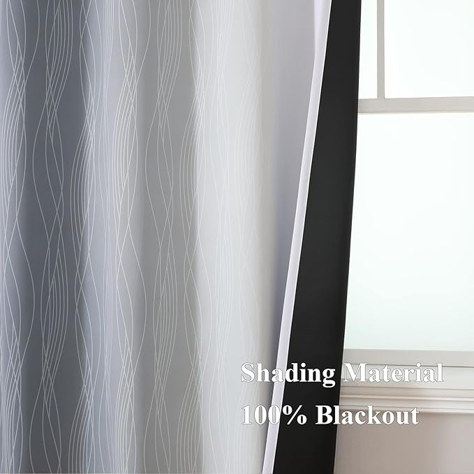 Estelar Textiler Grey and Grayish White Blackout Curtains 108 Inches Long, Thermal Insulated Drapes for Bedroom, Full Light Blocking Energy Saving Long Curtains for Living Room, 52Wx108L, 2 Panels