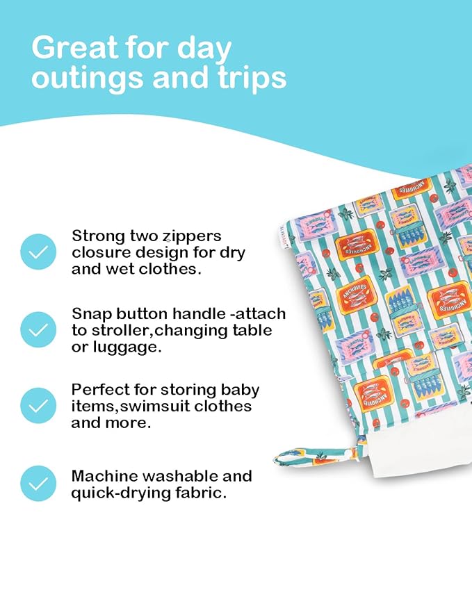 ALVABABY 2pcs Cloth Diaper Wet Dry Bags Waterproof Reusable with Two Zippered Pockets Travel Beach Pool Daycare Soiled Baby Items Yoga Gym Bag for Swimsuits or Wet Clothes 2LM22