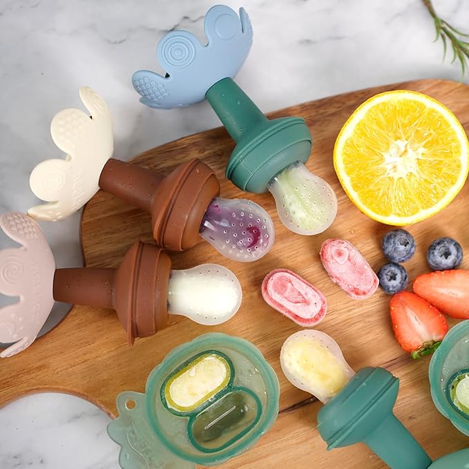 Haakaa Flower Baby Fresh Fruit Food Feeder with Mini Freezer Nibble Tray, Breastmilk Popsicle Mold for Baby Cooling Relief, Food Grade Silicone Baby Mesh Feeder for Infants 4M+ (Oat)