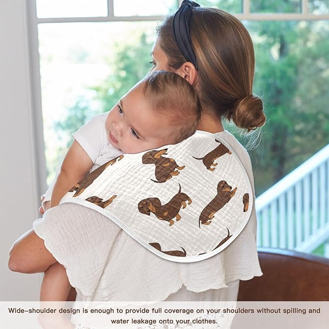 Qinllo 2 Pack Muslin Burp Cloths Dachshund Dogs Cute Cotton Baby Burp Cloths Absorbent Burping Cloth Soft Spit Up Rags for Newborn Must Haves 22x11 Inch