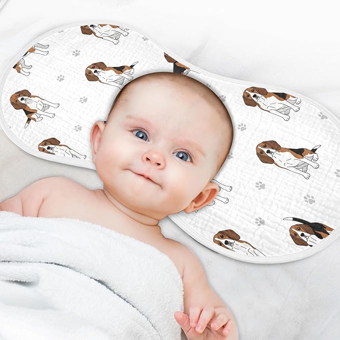 Qinllo 4 Pack Muslin Burp Cloths Beagle Dogs Paw White Cotton Baby Burp Cloths Extra Absorbent and Soft Burping Cloth for Newborn Babies Boys Girls 22x11 Inch