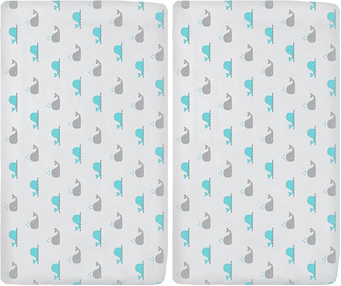 American Baby Company 15" x 33" Fitted Bassinet Sheet, Printed 100% Natural Cotton Jersey Knit, Aqua Whale, Soft Breathable, for Boys and Girls 1 Count (Pack of 2)