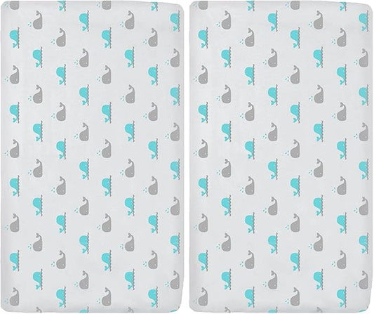 American Baby Company 15" x 33" Fitted Bassinet Sheet, Printed 100% Natural Cotton Jersey Knit, Aqua Whale, Soft Breathable, for Boys and Girls 1 Count (Pack of 2)