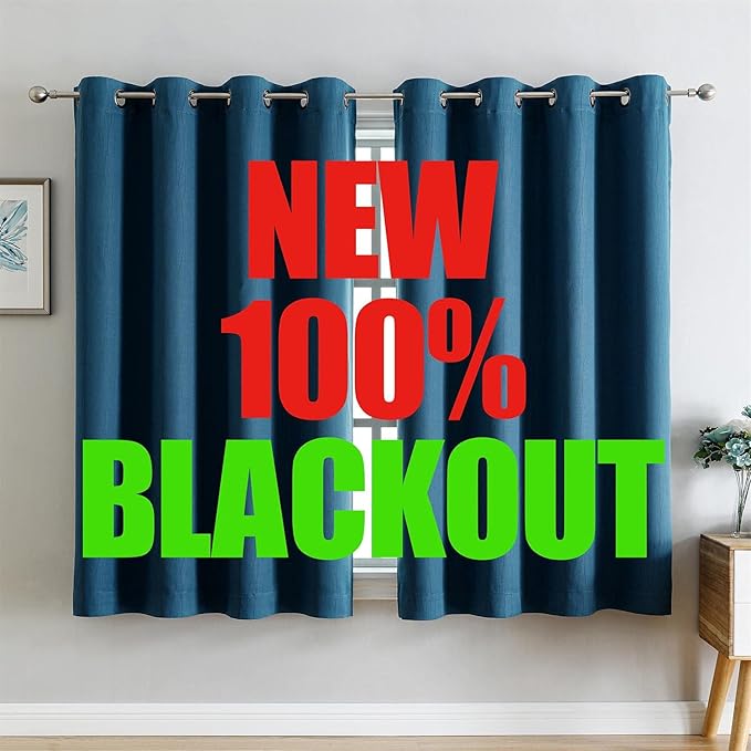 G2000 100% Blackout Curtains for Bedroom Living Room 63 Inch Length Peacock Blue Room Darkening Window Grommet Thermal Lined Insulated Light Blocking Noise Reducing 2 Panels