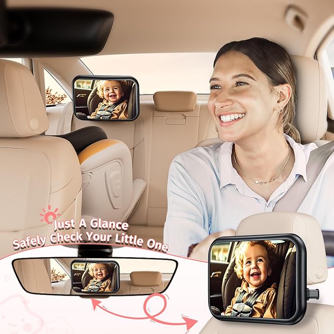 Baby Car Mirror for Car Seat Safely Mirror Hook Clip Design for Rear Facing Infant Newborn 360° Rotation Baby Backseat Mirror with Wide Clear View, Shatterproof, Easy Install Baby Essentials