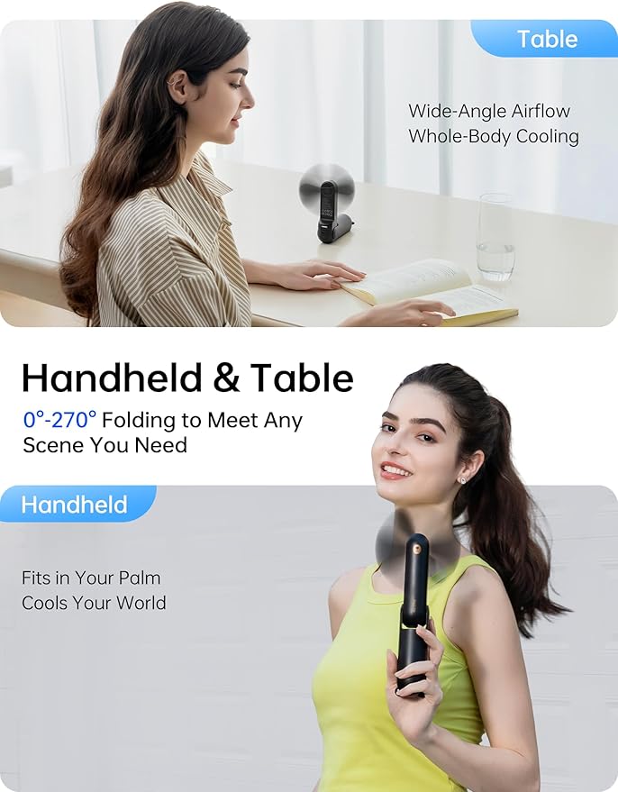 JISULIFE Handheld Fan with 4500 mAh Powerbank Max 37 Hours Runtime, Pocket Portable Battery Operated or USB Powered Folding Personal Fan, 3 Speeds, Valentines Day Gifts for Her Him-Black