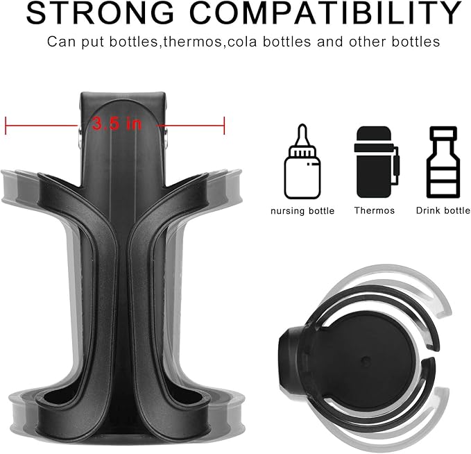 Accmor Stroller Cup Holder with Hook Set, Universal Cup Holder for Uppababy, Nuna, Doona Strollers, 360 ° Rotatable Bottle Holder for Stroller, Bike, Wheelchair, Walker, Scooter, Black