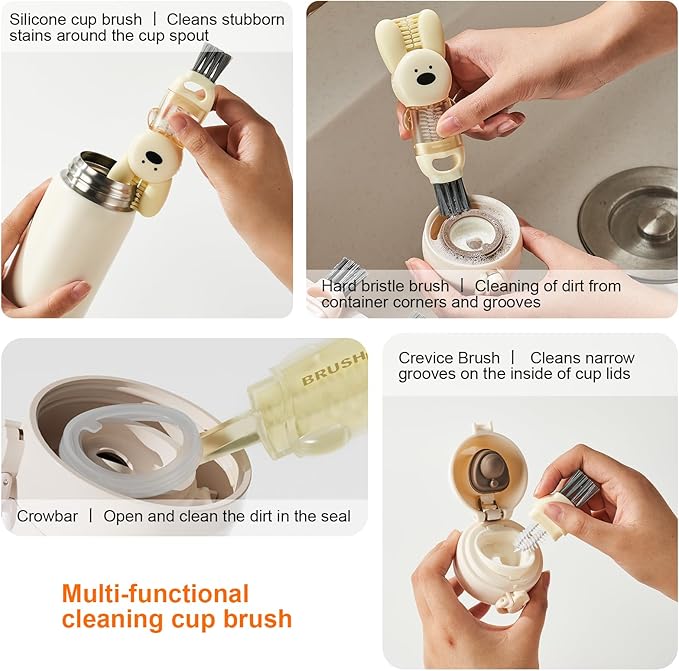 4 in 1 Cup Lid Cleaning Brush, 3 in 1 Bottle Brush, Cup Crevice Cleaning Tools, Easy to Clean and Storage, ABS+Silicone Cup Lid Gap Cleaner, Portable Multifunctional Bottle Cleaning Brush (3Pcs)