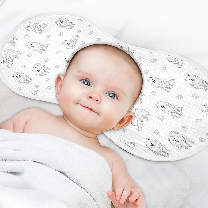 Qinllo 2 Pack Muslin Burp Cloths Samoyed Dogs White Cotton Baby Burp Cloths Extra Absorbent and Soft Thick Burping Cloth for Baby Boys Girls 22x11 Inch