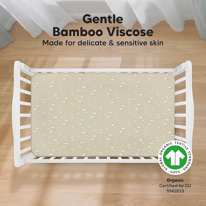KeaBabies 2-Pack Organic Crib Sheets for Boys, Girls - 52x28 Fitted Crib Mattress Sheet Neutral, Breathable Jersey Cotton Cover for Baby Bed, Toddler Mattress, Soft & Cute Prints (Pine Grove)