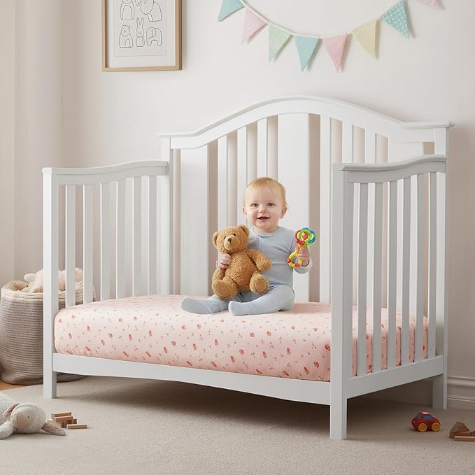 SiinvdaBZX 2 Pack Pack n Play Sheets Girls, Ultra Soft Muslin Cotton Mini Crib Sheets Breathable Toddler Playard Bedding Cover for 38"x27" Portable/Mini Crib Mattresses (Little Fairy + Flower)