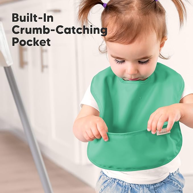 KeaBabies 3-Pack Waterproof Baby Bibs for Eating - Lightweight Toddler Feeding Bibs with Large Food Catcher, Mess Proof, Food-Grade Baby Eating Essentials, Easy to Put On & Clean (Basics)