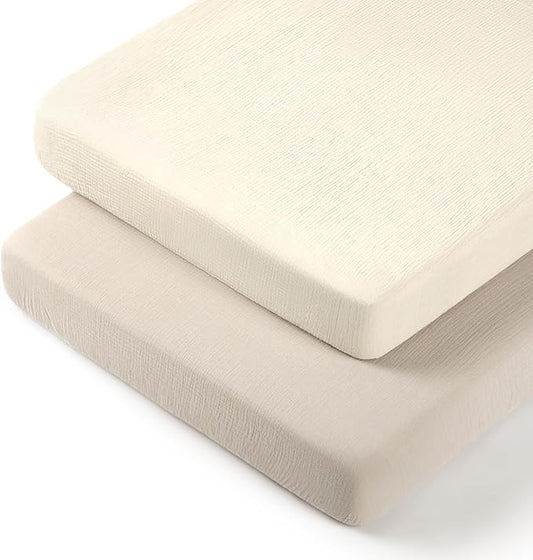 lulumoon Pack N Play Sheets: Soft & Breathable Playard Sheets for Boys and Girls - Fitted for Most Pack N Play and Playard Mattress (White & Cream)