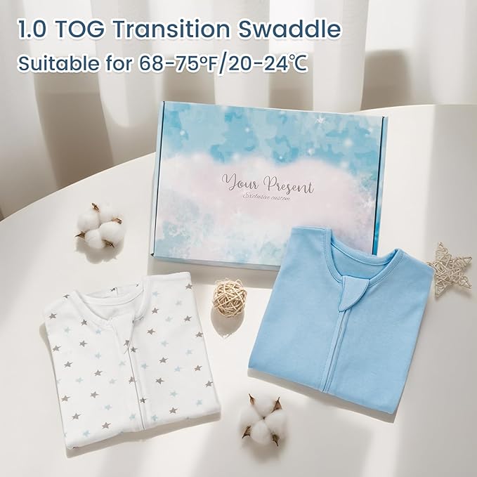ZIGJOY Baby Transitional Swaddles for Newborns: 0.5 Tog Arms Up Sleep Sack 3-6-12 Months Soft Cotton Shark Fin 2 Way Zipper
