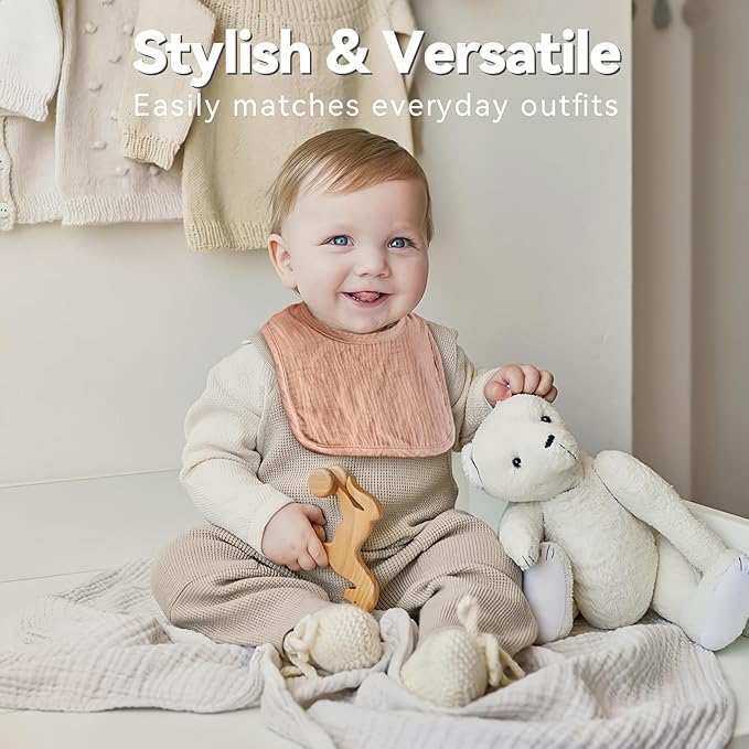 Wrrernsin Muslin Baby Bibs for Unisex Boys Girls, Cotton Drool Bibs, Adjustable Newborn Bibs for Drooling and Teething