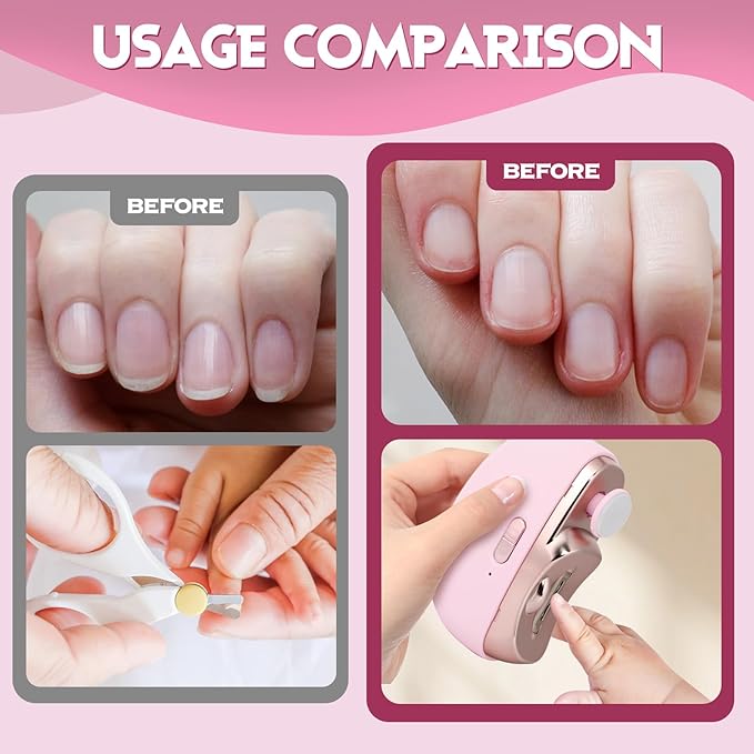 Automatic Nail Clipper Electric Nail Trimmer Polisher 3 in 1 Portable Fingernail Cutter with Light 2 Speeds File Nail Clip Storage Rechargeable Safety Trimmer for Seniors Adults Kids Baby (White)