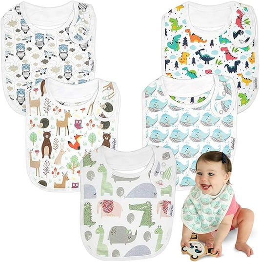 KiddyStar Organic Cotton Baby Bibs for Boys & Girls – Soft, Absorbent Teething & Drool Bibs - Adjustable Snaps for Toddlers
