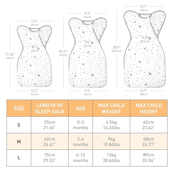 Premium Soft Cotton Swaddle Blanket Sleep Sack Arms Up 2 Packs 6-12 Months, Hands Up 3-Way Transitions to Arms-Free Wearable Sleeping Sack Bag for Babies Boys Girls Snug Fit Calms Startle Reflex