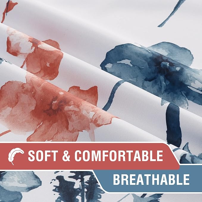 H.VERSAILTEX 100% Blackout Curtains 108 inch Length 2 Panels Set Cattleya Floral Printed Drapes Leah Floral Thermal Curtains for Bedroom with Black Liner Sound Proof Curtains, Stone Blue and Coral
