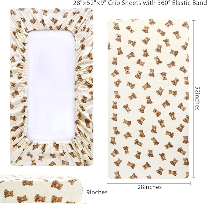 LifeTree Crib Sheets for Baby Unisex - Muslin Fitted Crib Sheets Toddler Bed Sheet, 70% Viscose from Bamboo and 30% Cotton, Fits Standard Crib, Bear, 28in x 52in