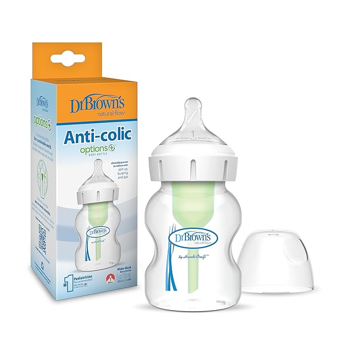 Dr. Brown's Natural Flow Anti-Colic Options+Wide-Neck Baby Bottle, 5 oz/150 mL, Level 1 Nipple, 12-Pack, 0m+