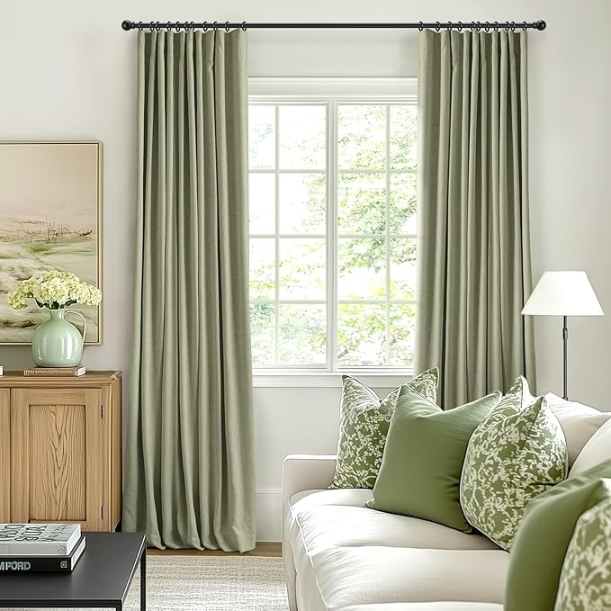 INOVADAY 100% Blackout Curtains for Bedroom, Black Out Curtains 108 Inch Long, Polyester Blackout Drapes, Thermal Insulated Room Darkening for Living Room, 2 Panels - Light Sage Green, W50xL108