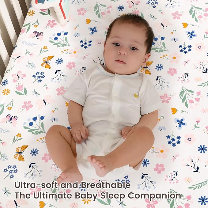 david's kids 3 Pack Bassinet Sheets, Ultra Soft Breathable Comfortable Baby Sheet Set for Boys Girls Neutral, Univeral Fit for Most Cradle and Bassinet Mattress, Floral & Butterfly