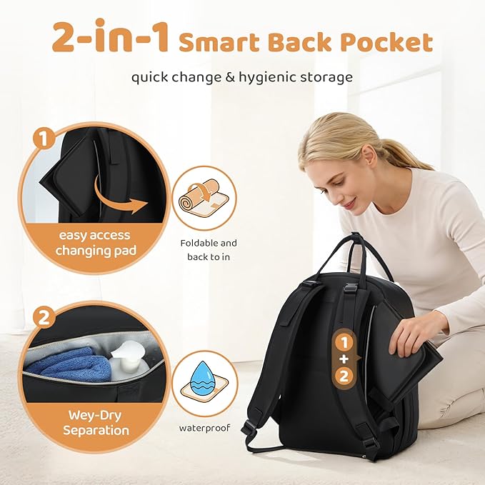 Lekesky Diaper Bag Backpack, Large Baby Backpack Diaper Bags for Mom Dad Maternity, Travel Baby Essentials with Changing Pad, Insulated Pockets, Stroller Straps, Laptop Compartment (Black)