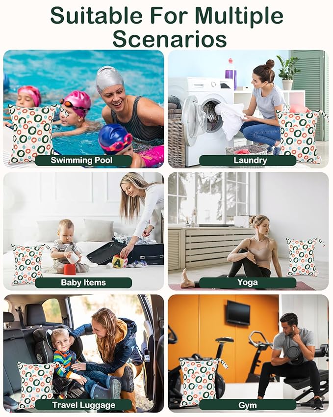 ALVABABY 3pcs Cloth Diaper Wet Dry Bags Waterproof Reusable with Two Zippered Pockets Travel Beach Pool Daycare Soiled Baby Items Yoga Gym Bag for Swimsuits or Wet Clothes 3L-ZM35