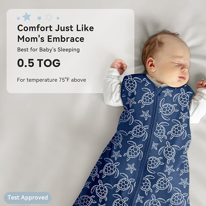 Unnivoll Baby Sleep Sack 0-6 Months 0.5 Tog Wearable Blanket Baby, 3 Pack 100% Cotton Lightweight Sleeping Sack with 2-Way Zipper for Newborn Infant Shark