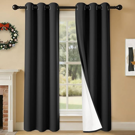 100% Blackout Curtains 72 Inch Length for Bedroom Living Room, Grommet Thermal Insulated Room Darkening Drapes, Light Blocking Window Treatment Decor, 2 Panels, 37x72, Black