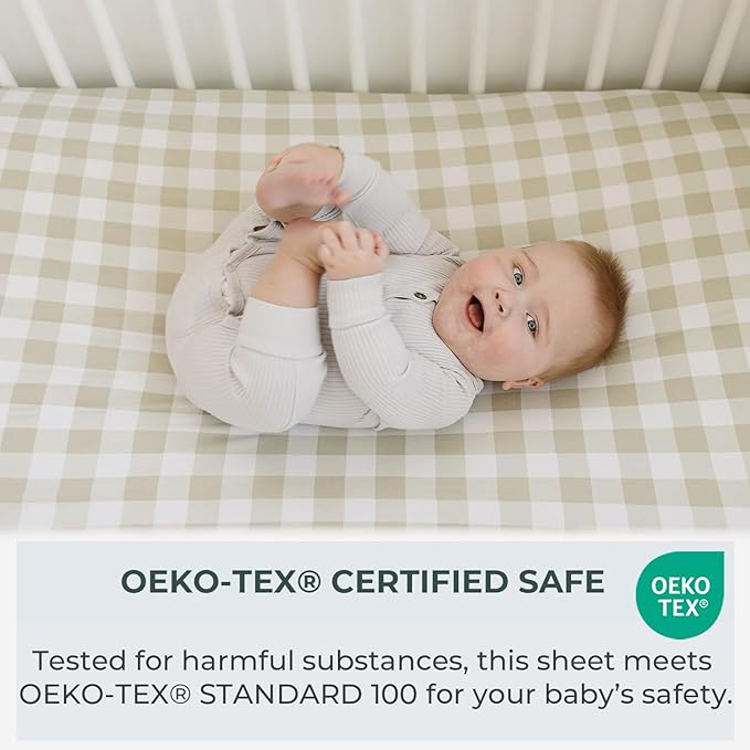 Pobibaby – 2 Pack Crib Sheets for Boys, Premium Fitted Baby Boy Crib Sheets for Standard Crib Mattress – Ultra-Soft Jersey Knit, Safe and Snug, Stylish Design (Gingham Khaki)