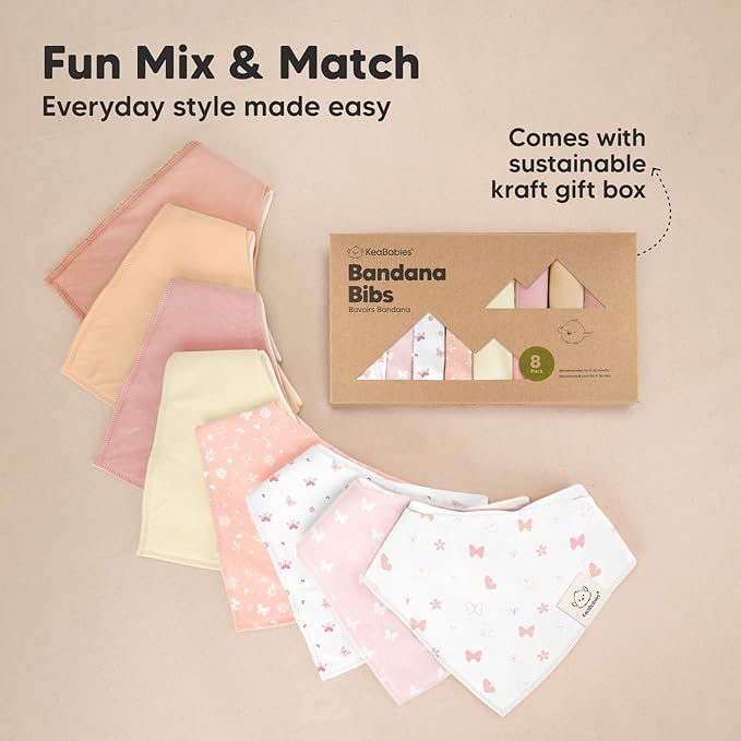 KeaBabies 8-Pack Organic Baby Bandana Bibs for Girls - Super Absorbent Triangle Baby Bibs for Drooling and Teething Infant, 100% Cotton Extra Soft for Newborn, Infant 0-36 Months (Butterflies)