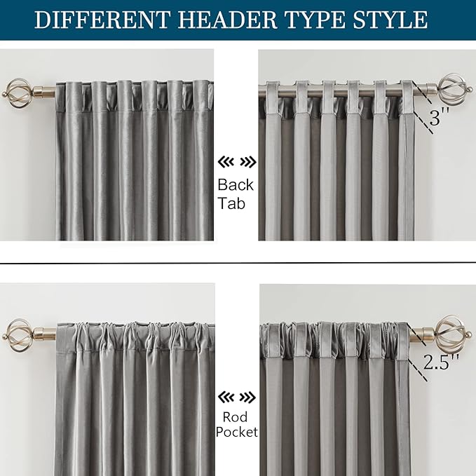 PRIMROSE Light Grey Curtains 63 inch for Living Room,2 Panels Drapes Blackout Rod Pocket Back Tab Window Treatment Room Darkening Thick Decorative Curtains for Bedroom