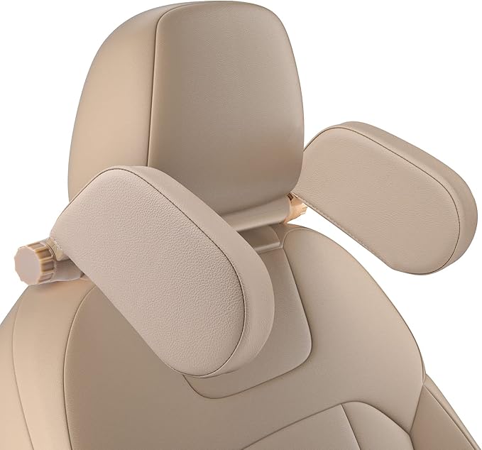 Car Seat Headrest Pillow, 360° Adjustable Car Seat Head Neck Support Rest Cushion, Travel Car Sleeping Pillow for Kids Adults-Beige