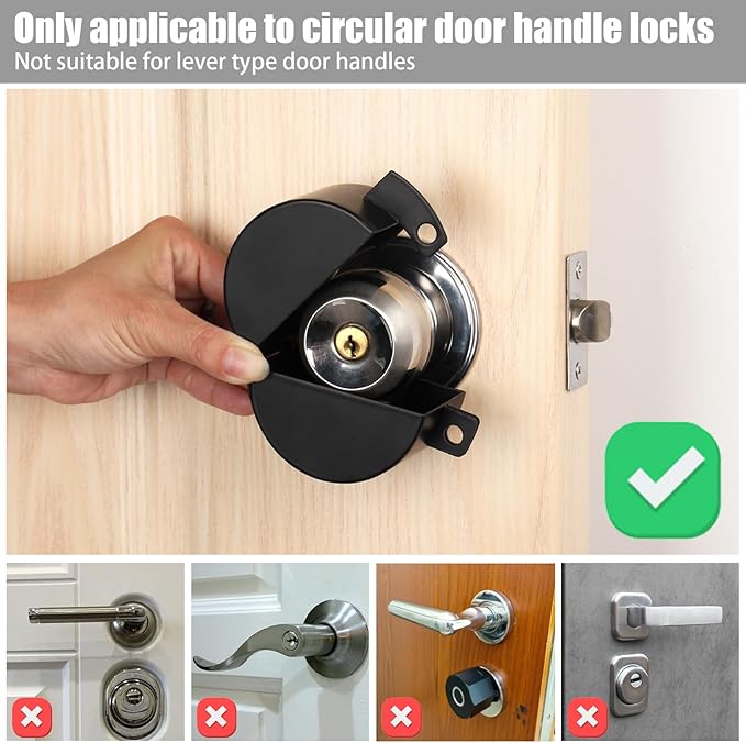 Round Door Handle Locking Device, Door Handle Lock Cover, (with Combination Padlock) Blocks Keyhole Entry and Disables Handle, Doubles as Outdoor Faucet Lock (Black)