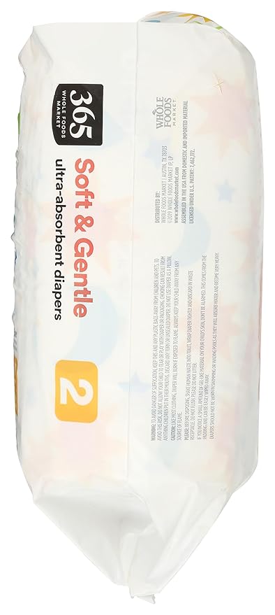 365 by Whole Foods Market, Soft & Gentle Size 2 Diapers with Wetness Indicator, Ultra-Absorbent, Hypo-Allergenic, 36 Count