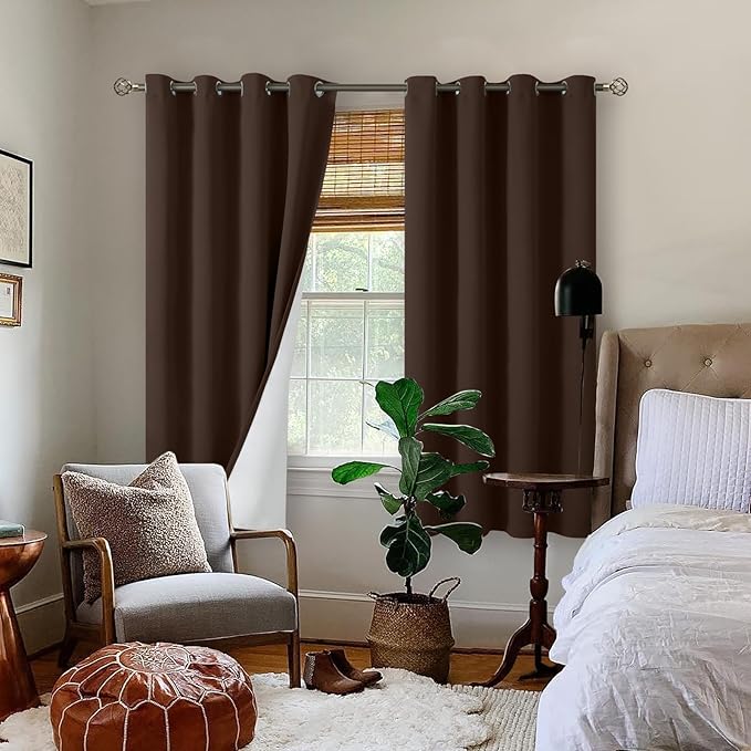BGment Brown Curtains for Bedroom 2 Panels Set, Blackout Curtains Thermal Insulated Bedroom Curtains 63 inch Length Soundproof Window Drapes, Each Grommet Drape 52 Inch Wide