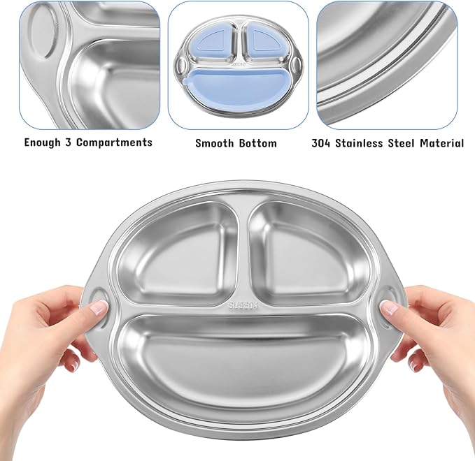 Mrs. Chou Stainless Steel Baby Suction Plates: Divided Plates for Babies and Toddlers, Made of 100% Food-Grade Materials Ideal for Baby-Led Weaning BPA-Free Toddler Feeding Dishwasher Safe Purple
