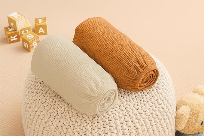 Bassinet Sheets 33x17 Inches 2 Pack Brown & Beige Neutral Bassinet Sheets Boy/Girl, Soft Fitted Bassinet Sheet for Oval & Rectangle Mattress, Stay Snug Design, Gentle, Breathable & Easy to Wash