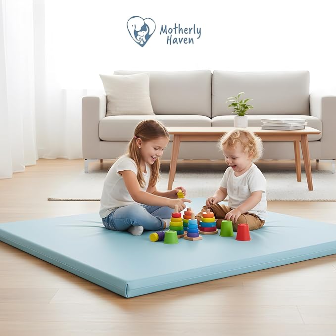 Play Mat Cover Only – Fits 50x50x1 Rollable Foam Floor Mat for Babies – Waterproof, Easy to Clean Replacement Cover for Tummy Time & Crawling – Blue