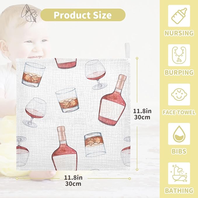 vvfelixl Whiskey Bottles Glasses Baby Burp Cloths Baby Muslin Washcloths for Boys Girls Cotton Baby Face Towel for Newborn Infants Soft and Absorbent 11.8 X 11.8 in, 5 Pack