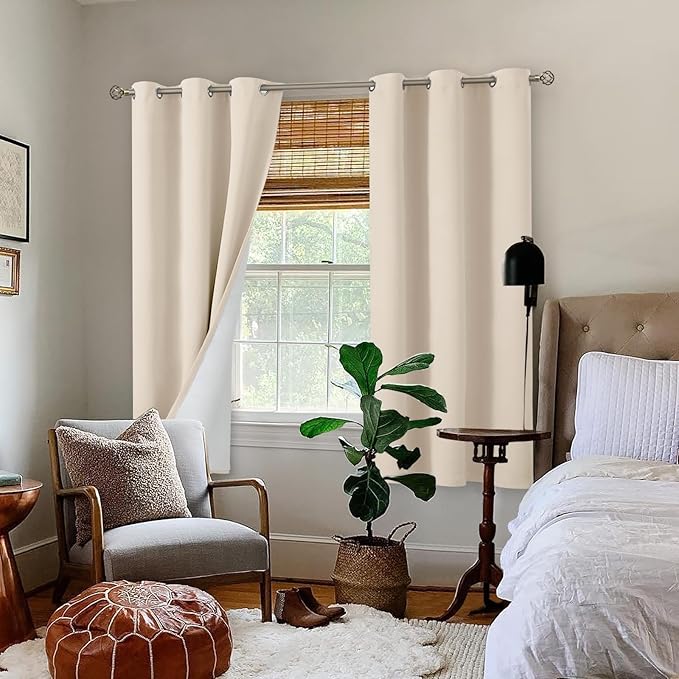 BGment Champagne Blackout Curtains for Bedroom 63 Inch Length, Thermal Insulated Window Curtains Soundproof Room Darkening Curtain Drapes for Living Room, Each Grommet Curtains 42 Inch Wide, 2 Panels