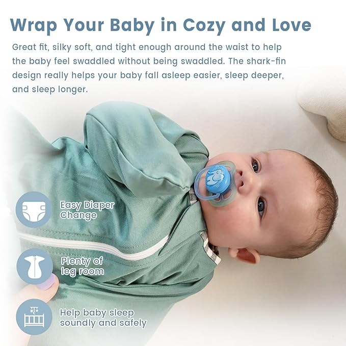 ZIGJOY Shark-Fin Transitional Swaddle for Newborn - 0.5 Tog Rayon Made from Bamboo Transition Swaddle Sleep Sack 3-6 Months Baby Arms Up Swaddle Blanket with 2-Way Zipper, Mint Green