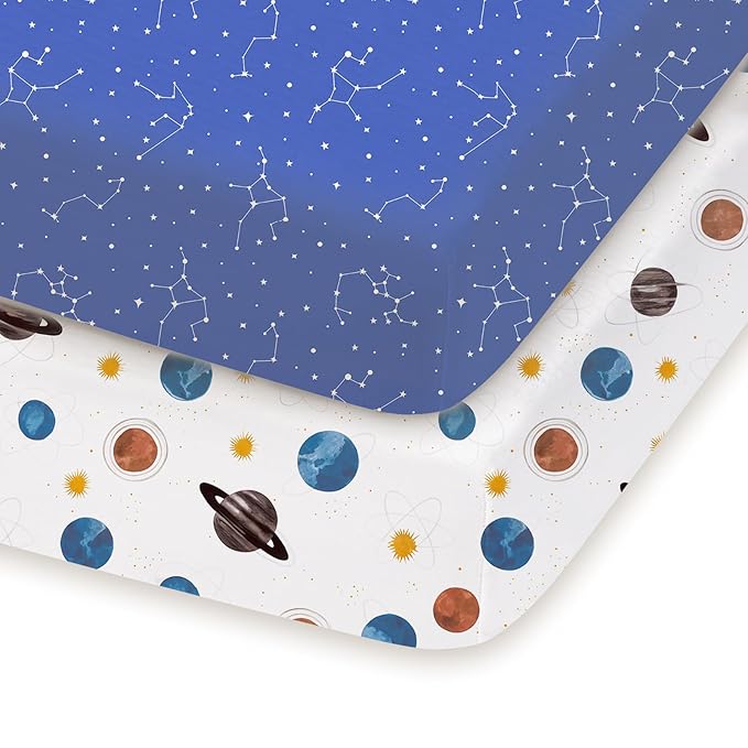Pack and Play Sheets Fitted, Mini Crib Sheets 2-Pack for Pack N Play Mattress, Stretchy Playard Sheet, Soft and Breathable