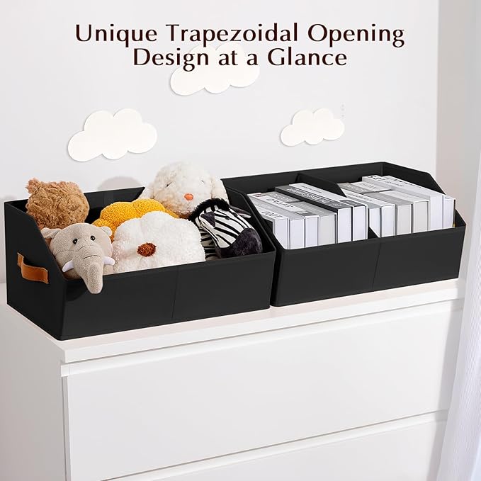 Closet Organizers and Storage Bins - 4 Pack Collapsible Divided Trapezoidal Cube Storage Bins Baskets with Orange Handlefor Organizing Clothes Blankets, Toys, Books, Towels(Black)