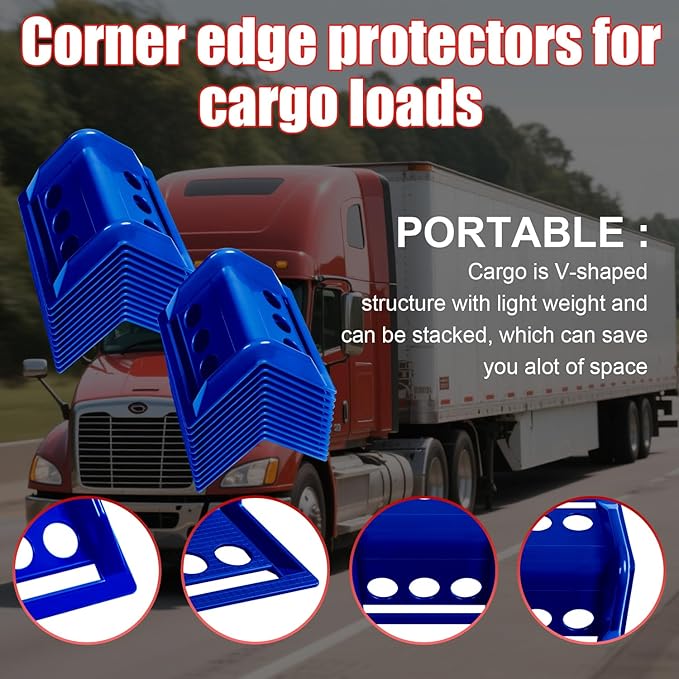 24-Pack 4" Flatbed Edge Protectors, Corner Protectors – Heavy-Duty Plastic Corner Guards for Flatbed Trailer Loads, Compatible with 4-Inch Ratchet & Winch Straps – Tie-Down Safety Accessories (BLUE)