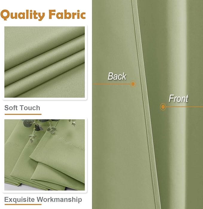 Aiyufeng Sage Green Blackout Curtains for Bedroom 96 Inches Long 2 Panels, Solid Thermal Insulated, Energy Saving Living Room Window Treatment Curtains Blackout Drapes, W40 x L96 Inch, Sage
