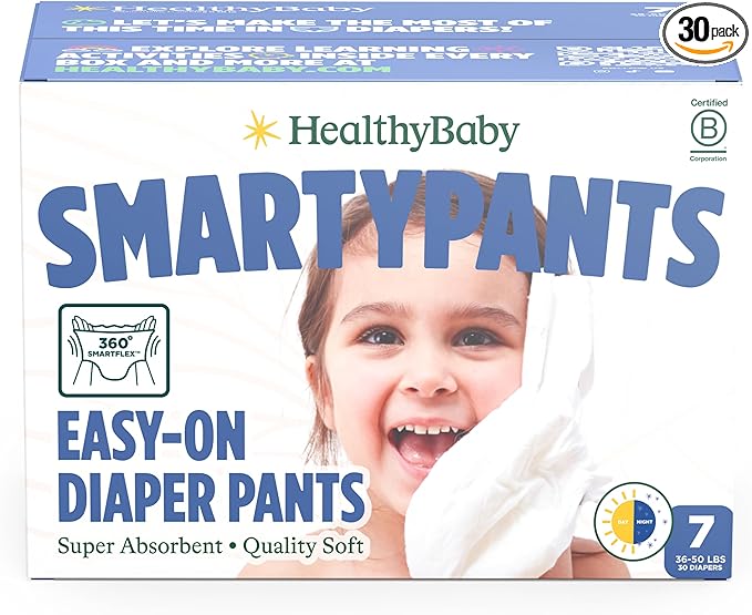 SmartyPants Pull Up Style Diapers | EWG Verified Safe & Plant-Based | Quilted 360 Waistband, Super Absorbent for Overnight Leak Protection | Training Pants by HealthyBaby | Size 7 (30 Count)