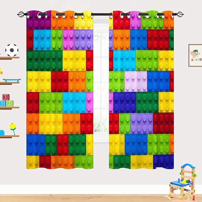 Nursery Curtains W52 x L84 Inch Grommet Thermal Insulated Blackout Window Drapes Colorful Cubes Blocks Print Pattern Children's Room Decor for Kids Boys Girls Nursery Baby Bedroom 2 Panels